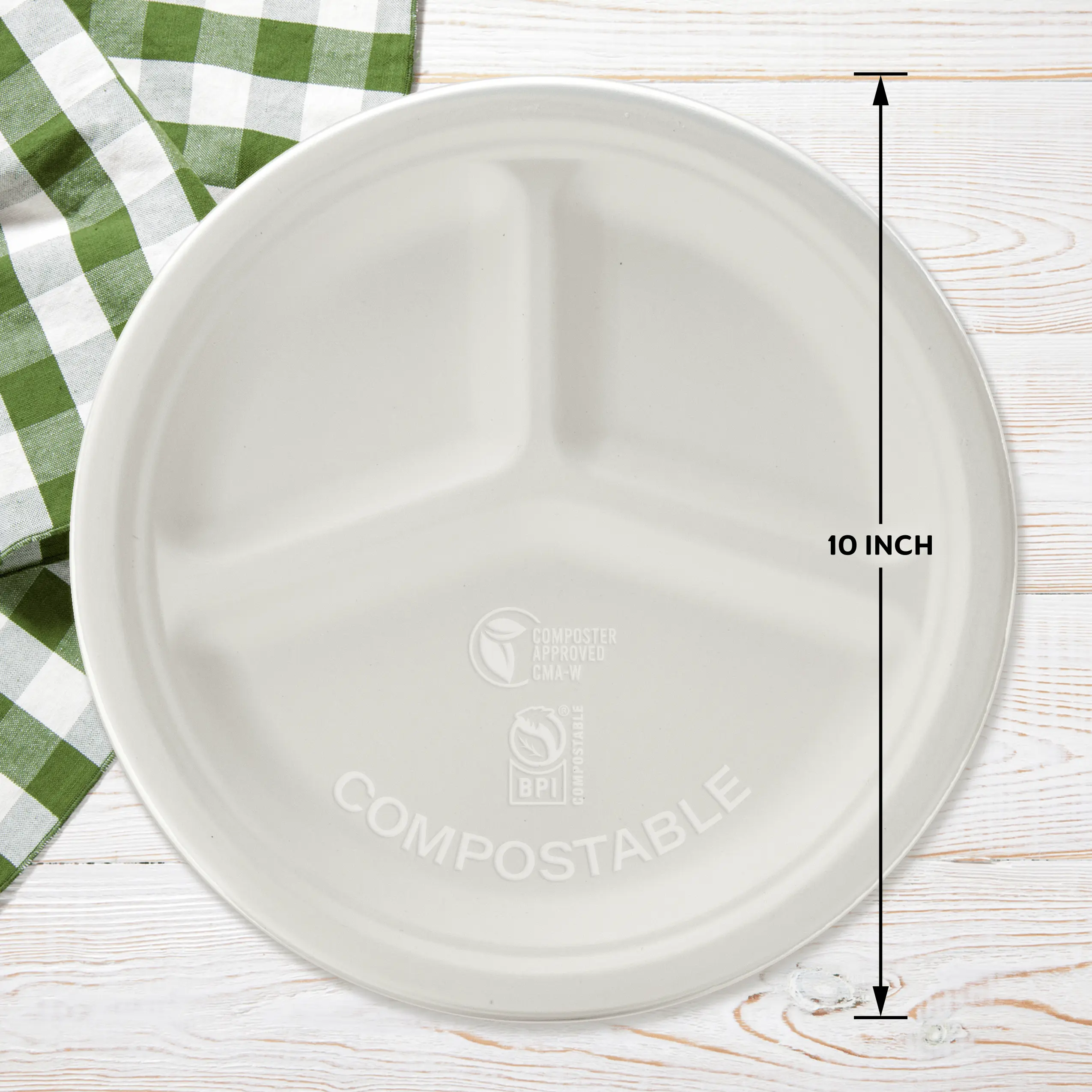 10-Inch Compostable 3-Compartment Plates (240 Count)