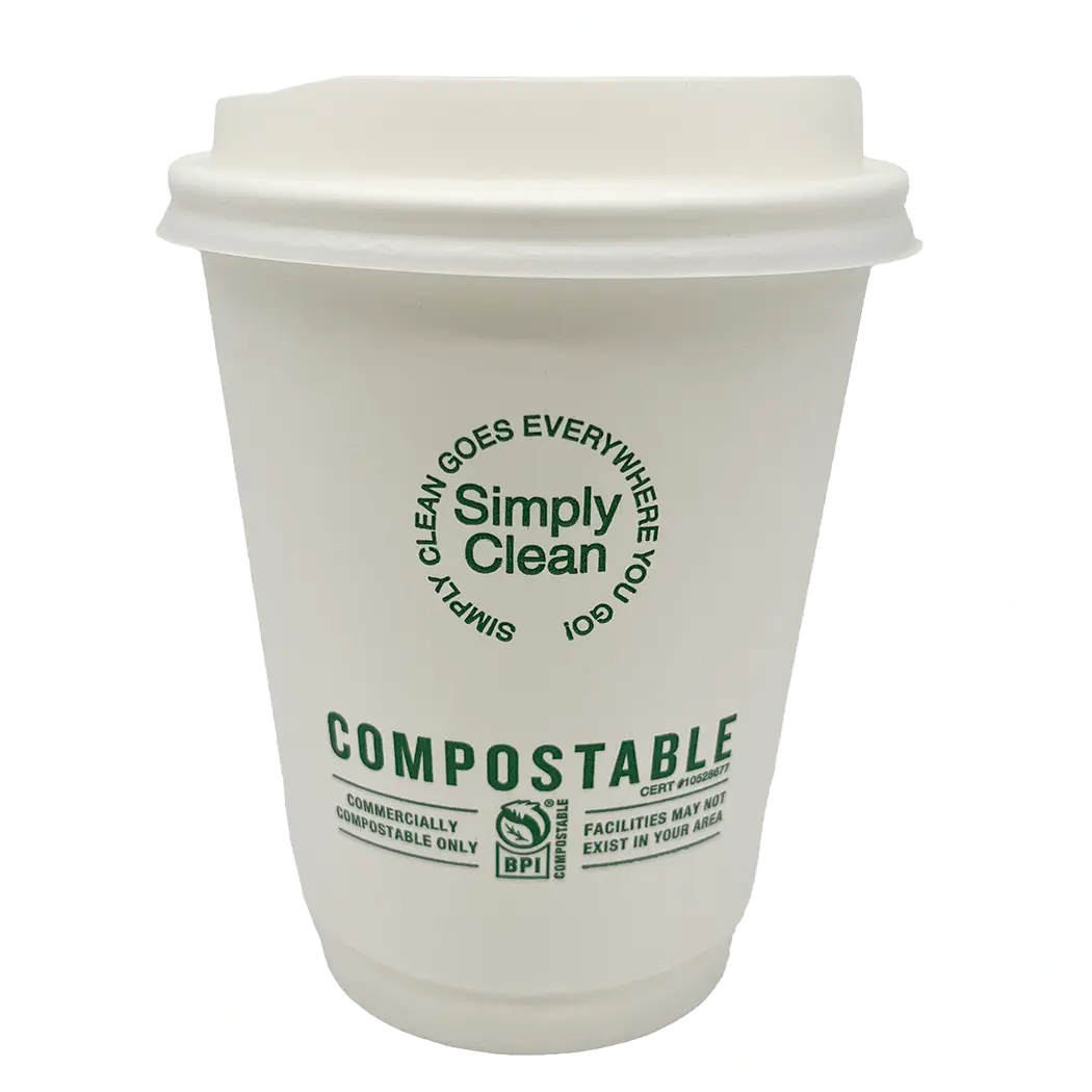 12 oz Compostable Hot Cups with Lids (144 Count)