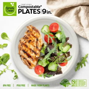 Shop 9-inch compostable plates, made from plant-based materials. Certified compostable, BPA-free, and PFAS-free. Full case of 240. Microwave and freezer safe.