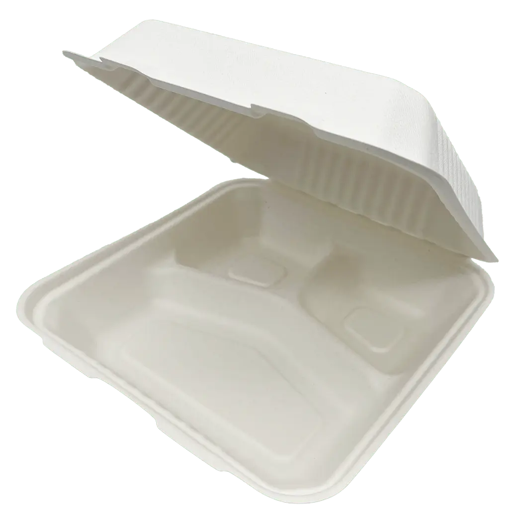 9x9 Compostable 3-Compartment Clamshell (200 Count)