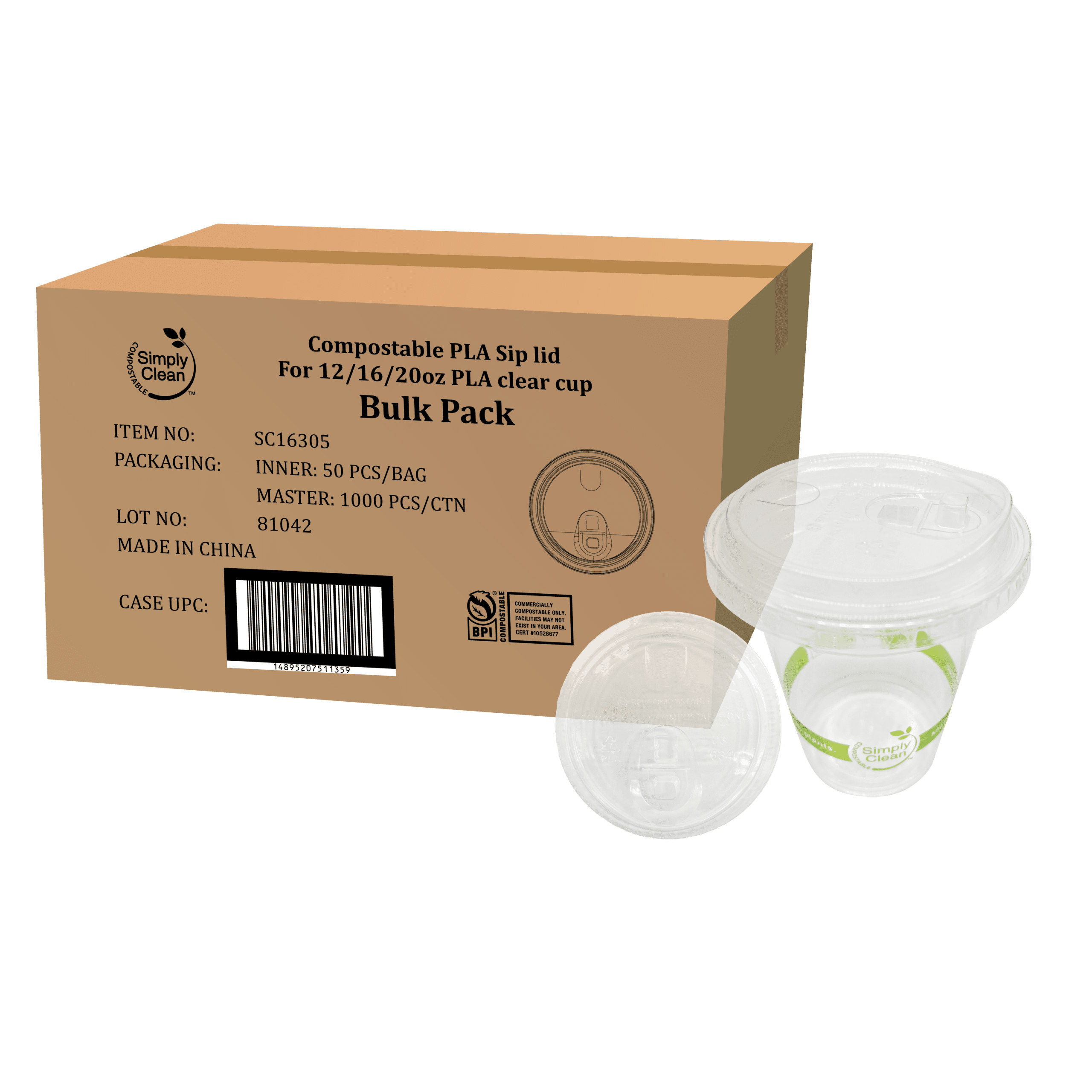 Compostable PLA Sip Lids (1,000 Count)