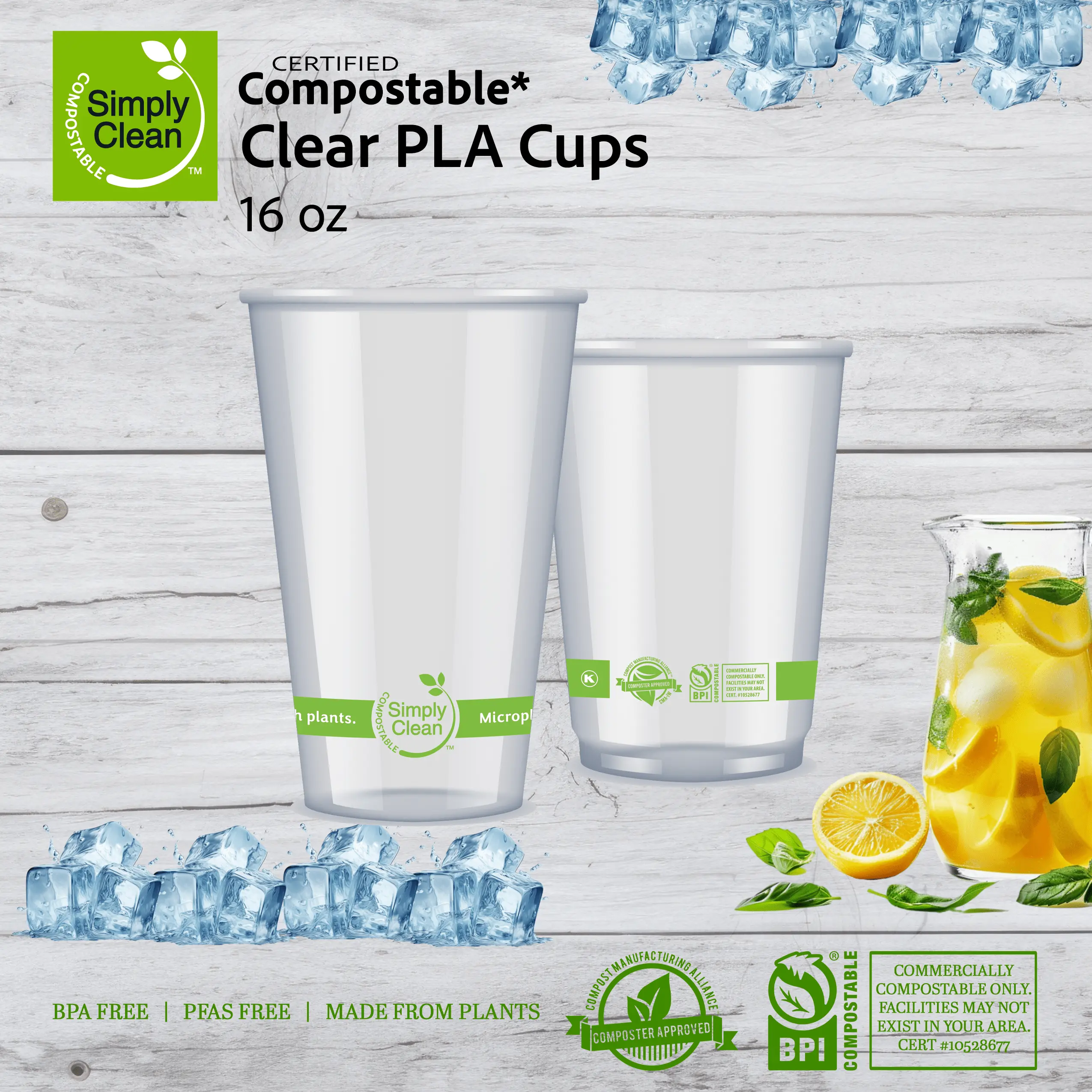 16 oz Compostable PLA Cups (1,000 Count)