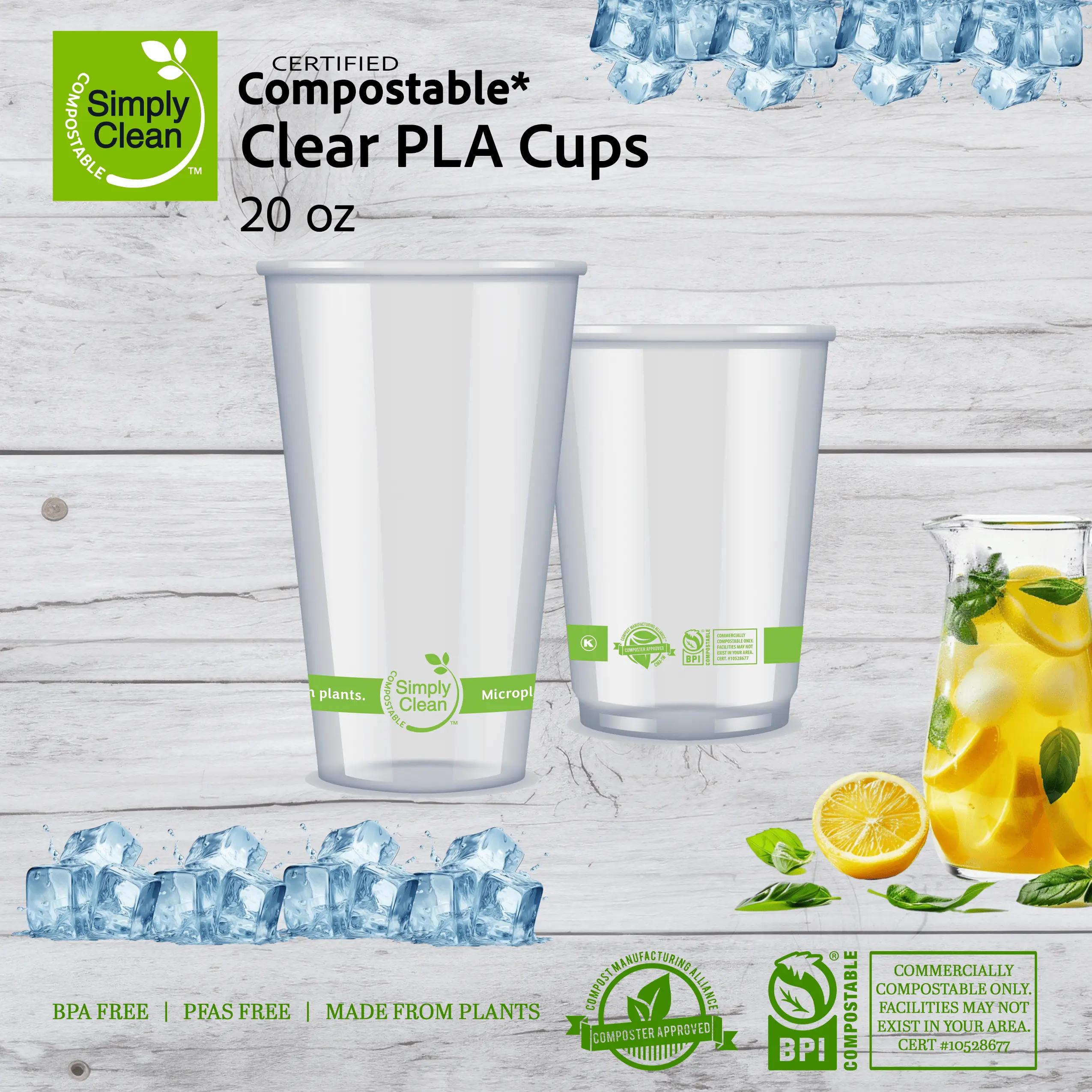 20 oz Compostable PLA Cups (1,000 Count)